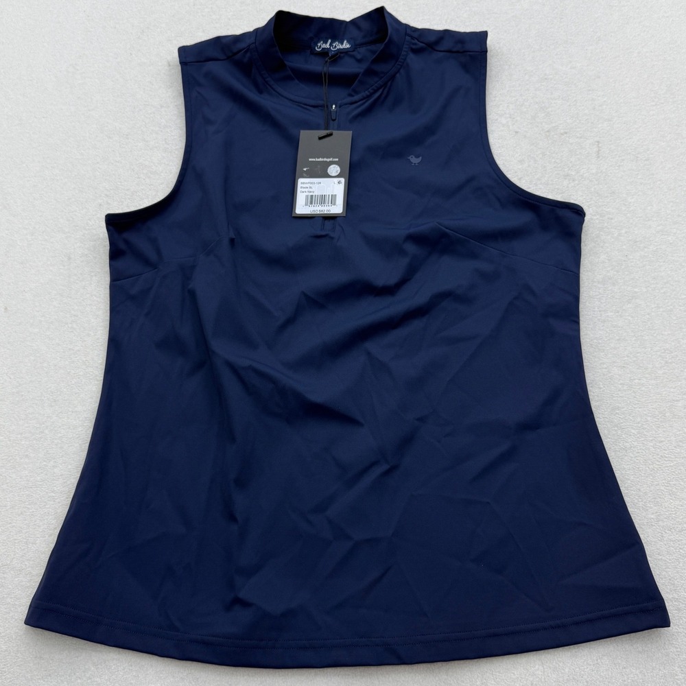 Bad Birdie Golf Womens L Blade Sleeveless Mock Neck Zip Polo Shirt Tank Navy - Picture 2 of 4